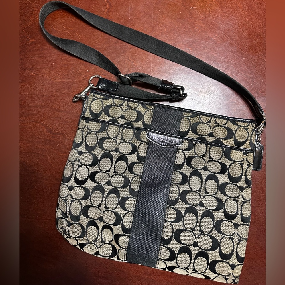 Coach Black and Grey Signature Canvas Crossbody Bag
